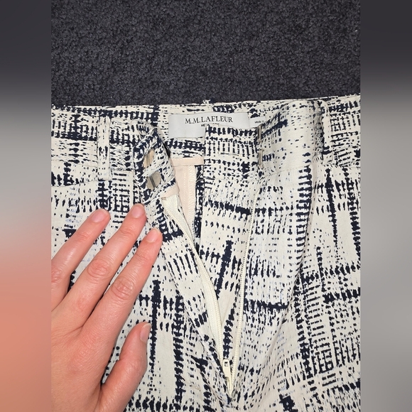 MM Lafleur The Condesa Pants 8 Cubist Jacquard Mid Rise Ivory Blue Stret… - Picture 3 of 13